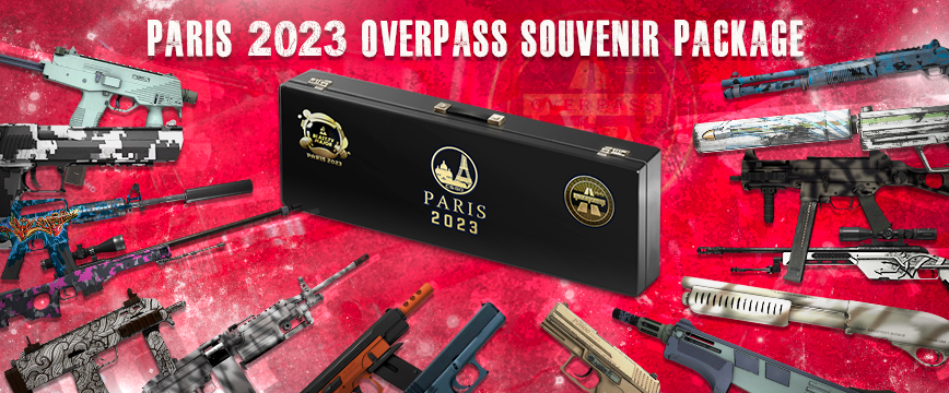 Paris 2023 Overpass Souvenir Package in CS2 (CS:GO), featuring exclusive tournament-themed skins with souvenir stickers. A valuable case for collectors and CS2 skin enthusiasts.