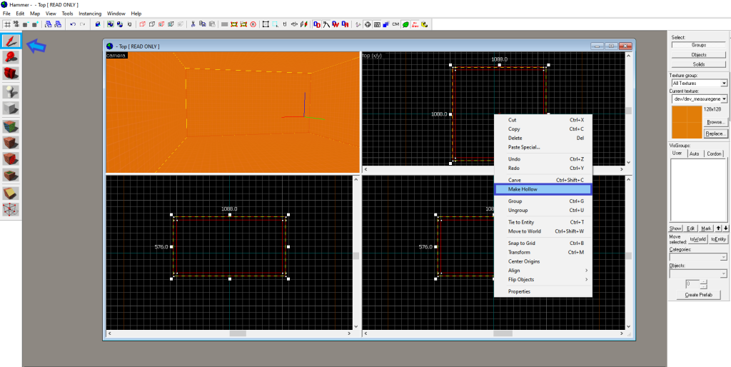 select the Make Hollow option