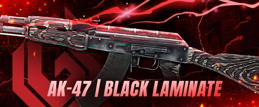 AK-47 | Black Laminate – A sleek and minimalistic CS2 (CS:GO) rifle skin with a dark woodgrain finish, offering a clean yet intimidating aesthetic for players.