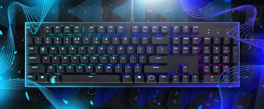 Cooler Master CK552 mechanical keyboard with RGB lighting and brushed aluminum top plate, highlighted as a good keyboard for CS GO with durable switches, full-size layout, and customizable performance for competitive play.