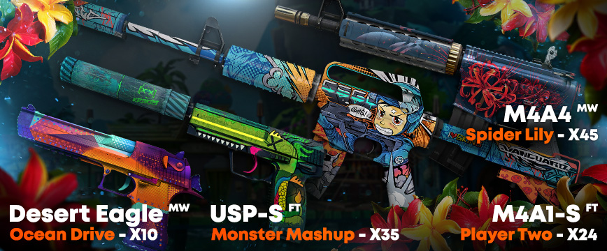 Desert Eagle Ocean Drive M4A1-S Player Two (FT) USP-S Monster Mashup M4A4 Spider Lily