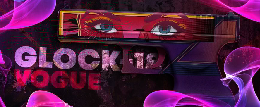 Glock-18 | Vogue – one of the best all pink CS:GO skins, featuring a pop art design with vivid pink tones and piercing illustrated eyes across the slide.