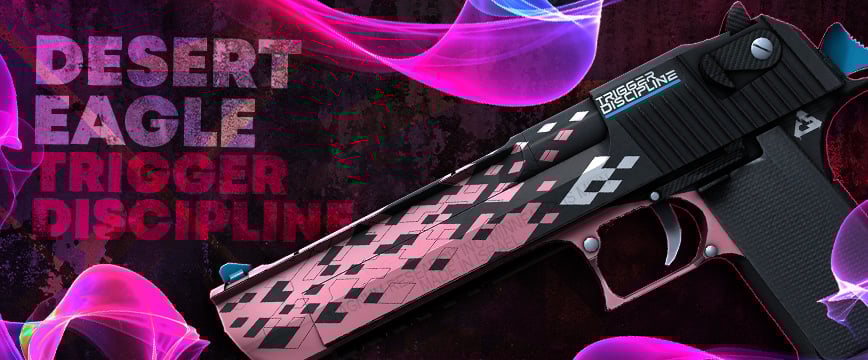 Desert Eagle | Trigger Discipline – a sleek design featuring digital pink patterns on a black base, making it one of the best pink CS:GO skins for Deagle fans.