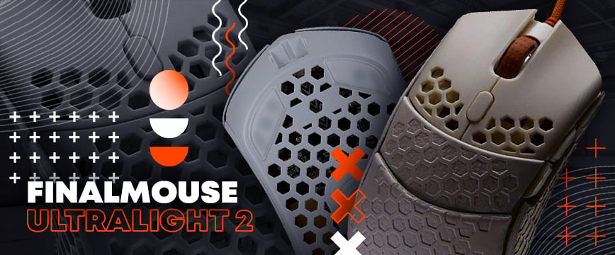 Finalmouse Ultralight 2 shown in close-up views with its distinctive honeycomb design, highly favored by esports players and widely regarded as the best mouse for Counter Strike Global Offensive due to its ultra-lightweight build and precision.