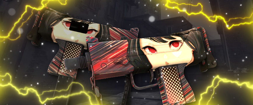 MAC-10 Sakkaku skin with anime-inspired design featuring a red-eyed girl and 'optical illusion' text, from the Revolution Case.
