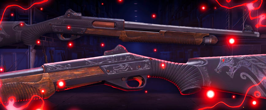 Nova | Dark Sigil – 1800s-inspired shotgun skin from Kilowatt Case, featuring a stallion engraving with red eyes.