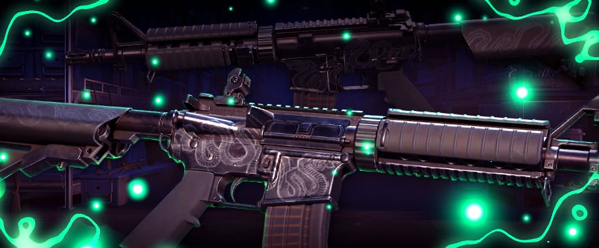 M4A4 | Etch Lord – dark skin with a detailed serpent design, adding a minimalistic but striking look in CS2 Kilowatt Case.