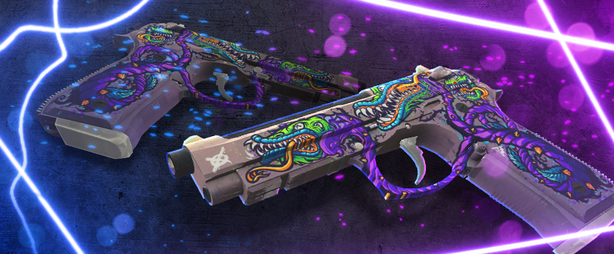 Le skin Flora Carnivora présente des motifs de monstres végétaux aux teintes vertes, violettes et orangées, sur un fond de science-fiction avec des traînées de lumière rougeoyante.