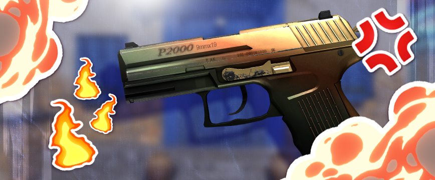 P2000 Amber Fade CS2 skin with amber and gold gradient, providing a polished look. Available in the Dust 2 Collection. Starting price: $4.50.