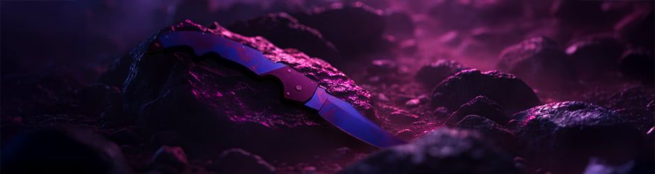 Falchion Knife Doppler skin with marble pattern in deep blue and red gradient from Spectrum case in CS2