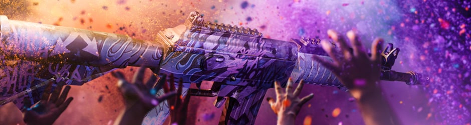 Galil AR | Phoenix Blacklight weapon skin with blue and violet graffiti-style paint splashes and phoenix wings, combining street art and CS2 aesthetics.
