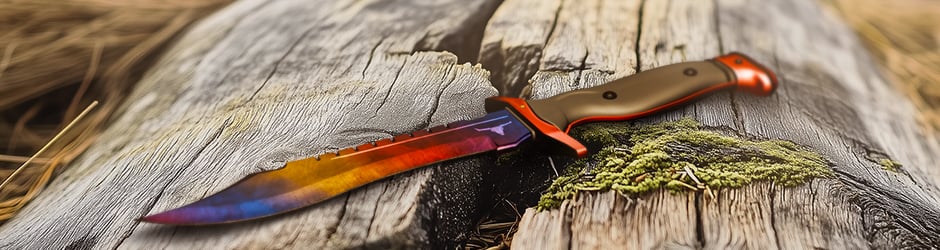 Bowie Knife Marble Fade skin featuring red, yellow, and blue marble design in CS2