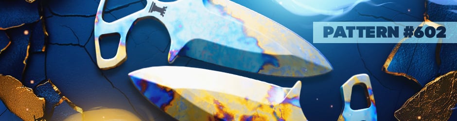 Shadow Daggers Case Hardened Pattern #602 Blue Gem – Tier 3 variant with moderate blue elements, less rare than higher-tier patterns.