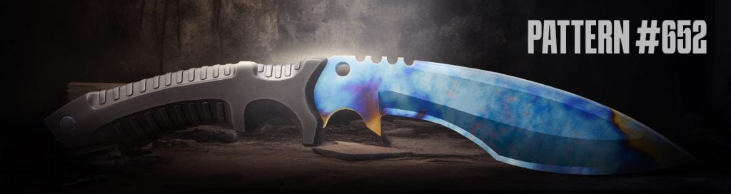 CS2 Kukri Knife Case Hardened Pattern #652 – 84% blue with golden tip frontside and higher blue coverage on backside, strong value pick