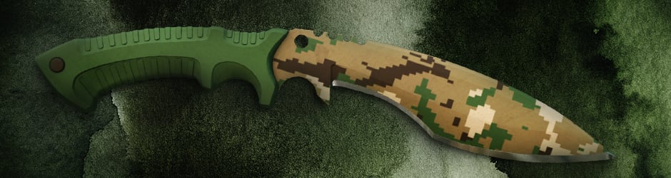 Forest camo Kukri Knife skin in CS2 featuring green and brown DDPAT digital camouflage