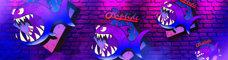 Purple Jaggyfish sticker from CS2 featuring a bold, cartoonish purple and blue fish design from the Riptide Surf Shop collection.