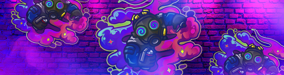 Get Smoked (Holo) CS2 sticker showing a gas-masked character emerging from smoke with hypnotic eyes, from the 10 Year Birthday Capsule.