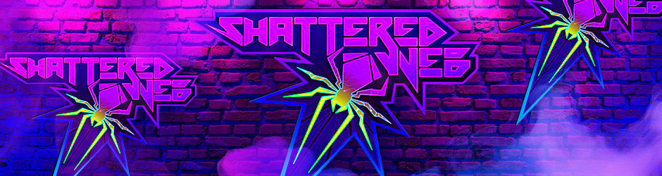 Shattered Web sticker from CS2 depicting a minimalistic spider and web with sleek purple and blue tones, part of the Shattered Web Capsule.