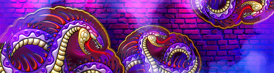 Basilisk (Foil) CS2 sticker showcasing a colorful serpent with gold accents and deep purple hues, from the Bestiary Capsule.