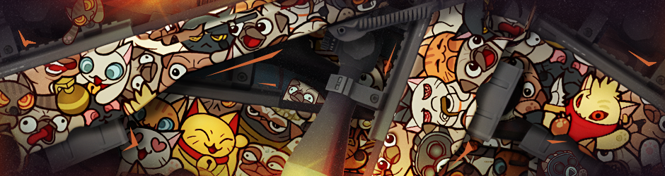 AWP PAW collection featuring various cat-themed skins like Golden Cat, Gas Mask, and Stoner Cat in a fun, playful arrangement.