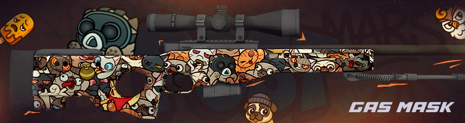 AWP | PAW Gas Mask skin featuring a cool cat wearing a gas mask, perfectly centered above the magazine in Tier 1.