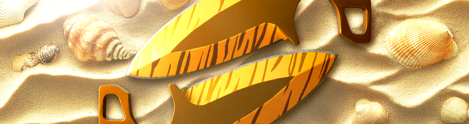 Shadow Daggers Tiger Tooth CS2 skin with striking yellow-orange blades and bold tiger stripe patterns, reflecting raw power and energy.