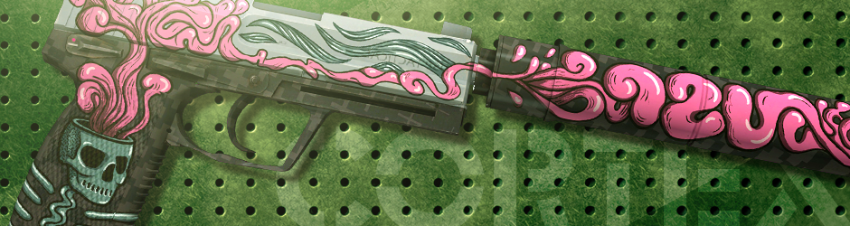 USP-S Cortex skin featuring an exposed skull with pink brain matter and stylized skeletal graphics in CS2