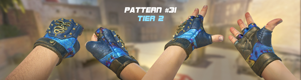Muster #31 Hydra Handschuhe - Tier 2 Blauer Edelstein mit ausgewogenem Blau und Gold