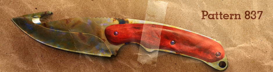 Gut Knife Case Hardened Gold Gem Pattern #837 – classic CS2 knife with golden-gray blade