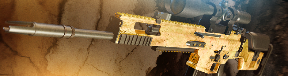 SCAR-20 Brass CS2 skin with polished metallic brass finish