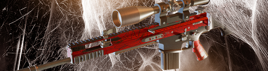 SCAR-20 Crimson Web CS2 skin with red web pattern and aggressive look