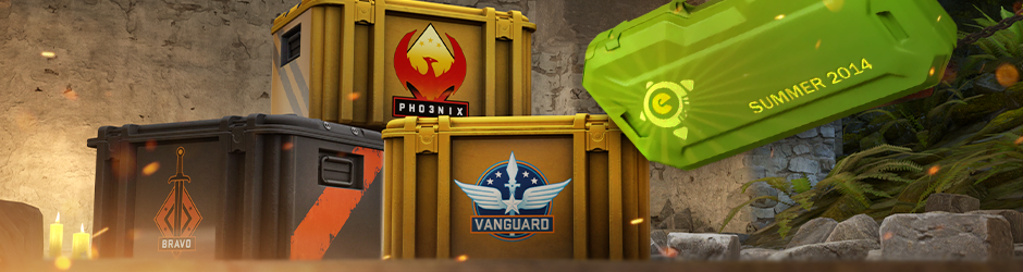 article image with esports 2014 summer case, operation bravo case, operation phoenix case and operation vanguard weapon case