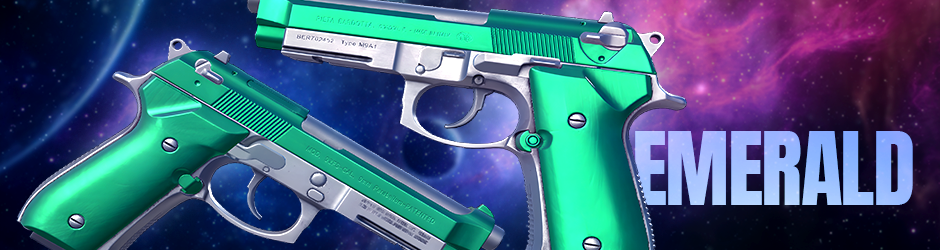CS2 Dual Berettas Emerald skin – shining green pistols from The Canals Collection with minimal wear.