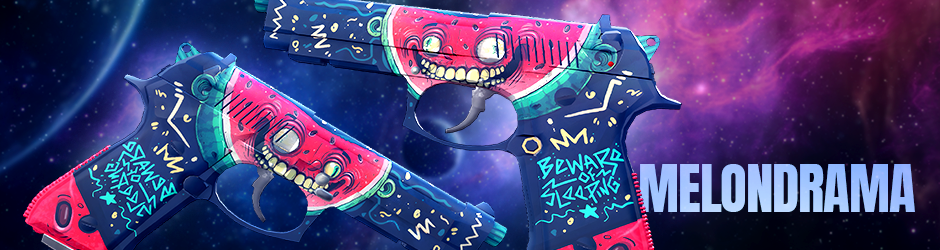 CS2 Dual Berettas Melondrama skin – colorful pistols featuring cartoon watermelon design from Dreams & Nightmares Case.