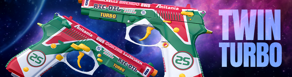 CS2 Dual Berettas Twin Turbo skin – racing-inspired pistols in green, white, and red from 2018 Inferno Collection.