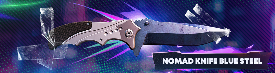 Couteau Nomad Blue Steel CS2 - lame minimaliste gris bleuté avec texture métallique élégante des étuis Fractured et Shattered Web