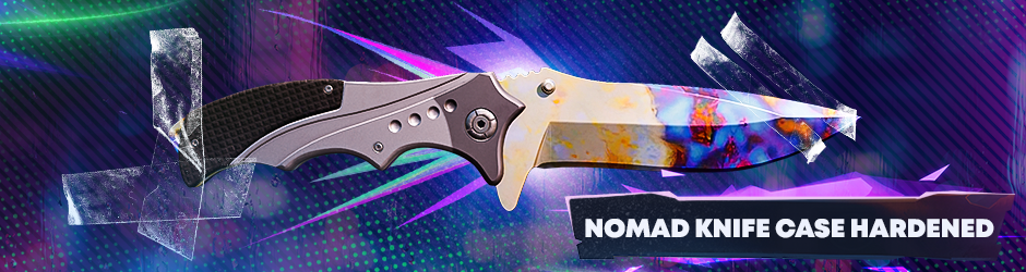Couteau Nomad Case Hardened CS2 - motif de lame multicolore bleu, violet et or, y compris les variantes rares Blue Gem