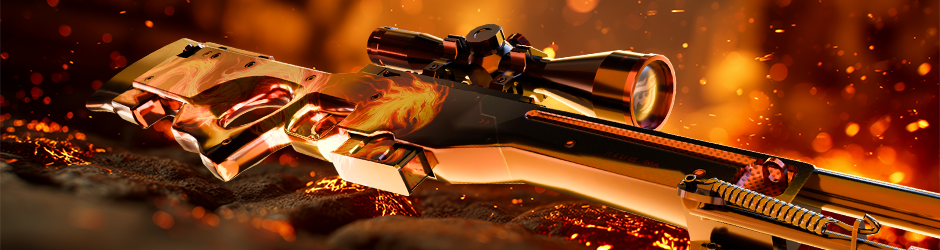 AWP Wildfire skin in CS2 featuring a fiery dragon on a black and red rifle design