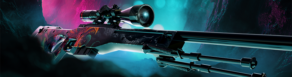 AWP Hyper Beast skin in CS2 with dark background and vibrant monster artwork