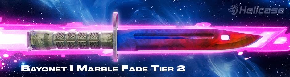 Bayonet Marble Fade Fire and Ice Tier 2 pattern with strong red and blue contrast minimal yellow CS2 skin
