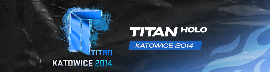 Titan (Holo) Katowice 2014 sticker in CS2 featuring the iconic blue holographic Titan logo, one of the rarest and most expensive Counter-Strike stickers worth over $100,000.