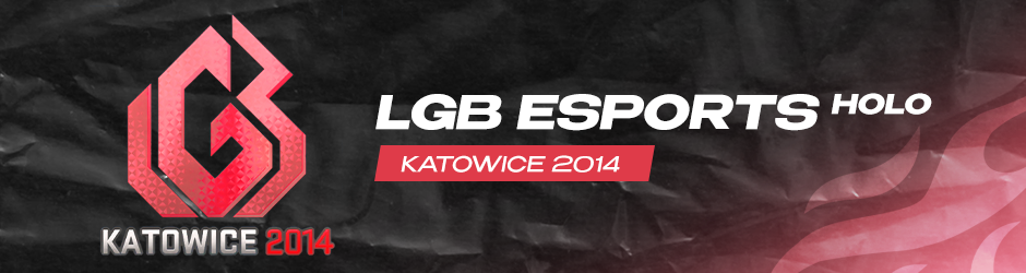 LGB eSports (Holo) Katowice 2014 sticker in CS2 featuring a bold red holographic geometric logo, a valuable collector sticker popular for red-themed weapon skins.