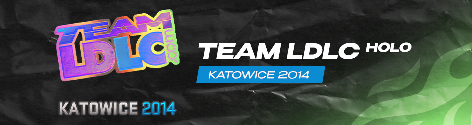 Team LDLC (Holo) Katowice 2014 sticker in CS2 showcasing a colorful holographic rainbow effect, one of the most expensive and recognizable stickers from the Katowice 2014 Major.