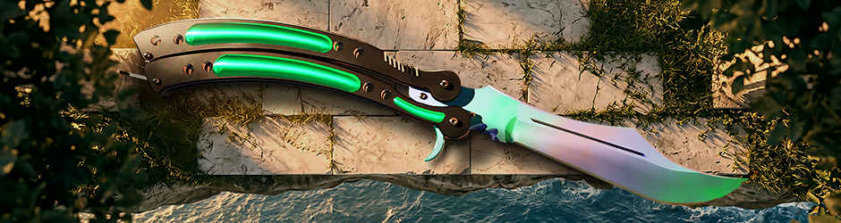 CS2 Butterfly Knife Gamma Doppler Emerald skin with vibrant green blade and black marble pattern
