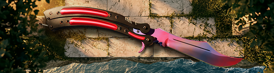 Butterfly Knife Doppler skin in CS2 with cosmic blue, purple, and black blade available in Sapphire, Ruby, and Black Pearl phases