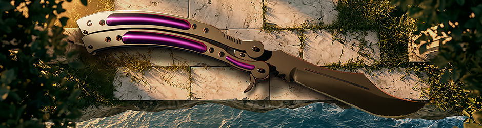 CS2 Butterfly Knife Ultraviolet skin with dark purple matte blade and black minimalist design