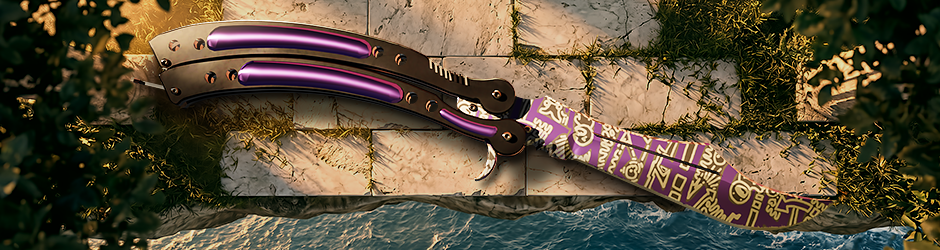 Butterfly Knife Freehand skin in CS2 featuring white graffiti-style artwork on a black and purple blade