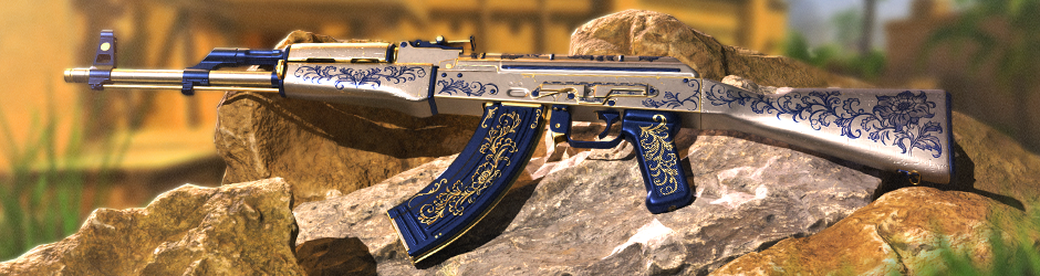 AK-47 | Inheritance: AK-47 Inheritance skin with a white porcelain-style base and elegant blue floral ornamentation. L