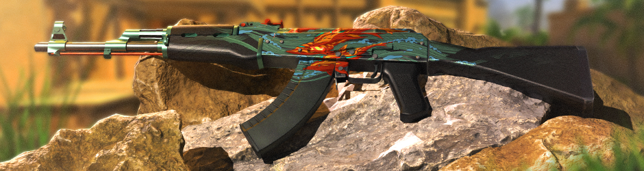 AK-47 | Aquamarine Revenge: AK-47 Aquamarine Revenge skin with colorful dolphins, turquoise waves, and blue accents