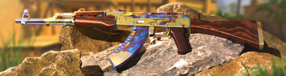 AK-47 | Case Hardened: AK-47 Case Hardened skin with a unique blue, gold, and purple hardened-metal pattern